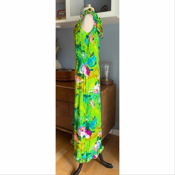 Sun Fashions Of Hawaii Honolulu 60s 70s Dress Groovy Vintage Size M/L Maxi - Picture 5 of 8